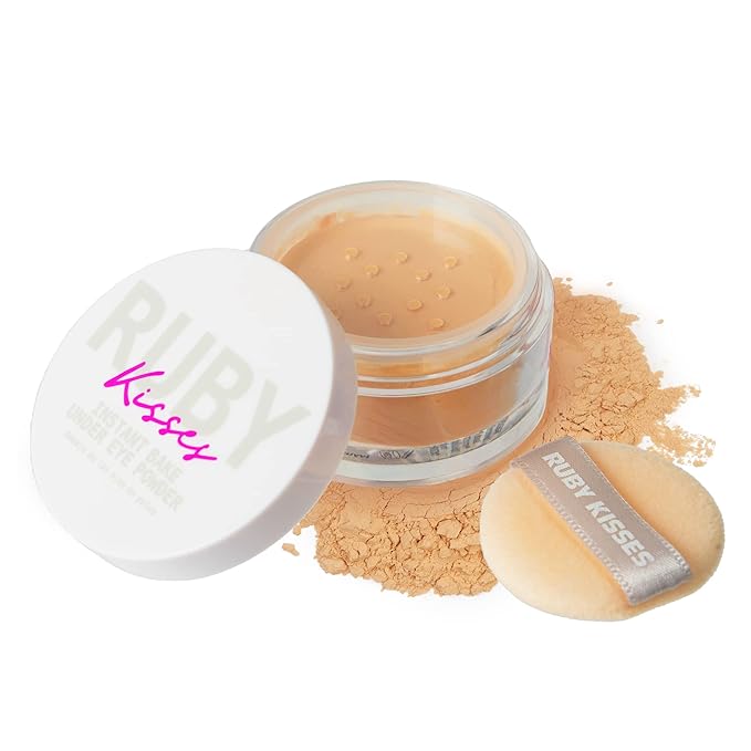 Ruby Kisses Instant Bake Undereye Powder - Vegan, Cruelty Free Powder for Brightening Eyes and Smudge-Free Makeup (Earth)