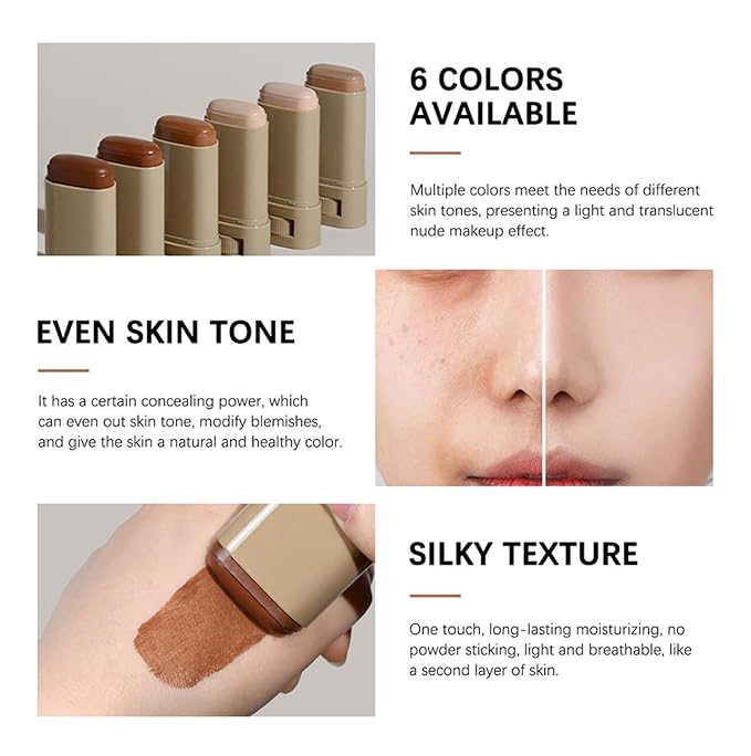 2 Pcs Foundation Stick Beauty Balm Serum Boosted Skin Tint Solid Tinted Moisturizing Serum Contour Stick Foundation for Women Natural Finish Makeup (#06, 0.63 OZ)