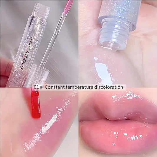 2Pcs Plumping Lip Gloss, Lustrous Dewy Finish Moisturizing Shimmer Color Changing Lip Stain Tinted Lip Balm Long Lasting Nourishing Reduce Lips Lines Plumping Serum Lip Oil Care