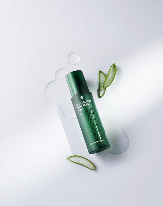 Nature Republic Real squeeze aloe vera Toner –Hydrating Moisturizer & Hydrating Glow for Face Fast-Absorbing, Non-Sticky After Sun & Aftershave Korean beauty Skin Care for All Skin Types150ml / 5.24oz