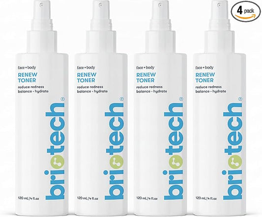 BRIOTECH Renew Toner, Hypochlorous Acid Spray, Minimize Appearance of Blemishes, Soothing Facial Mist for Sensitive Skin, Calm Redness & Bumps, Vegan, 4 fl oz (4 Pack)