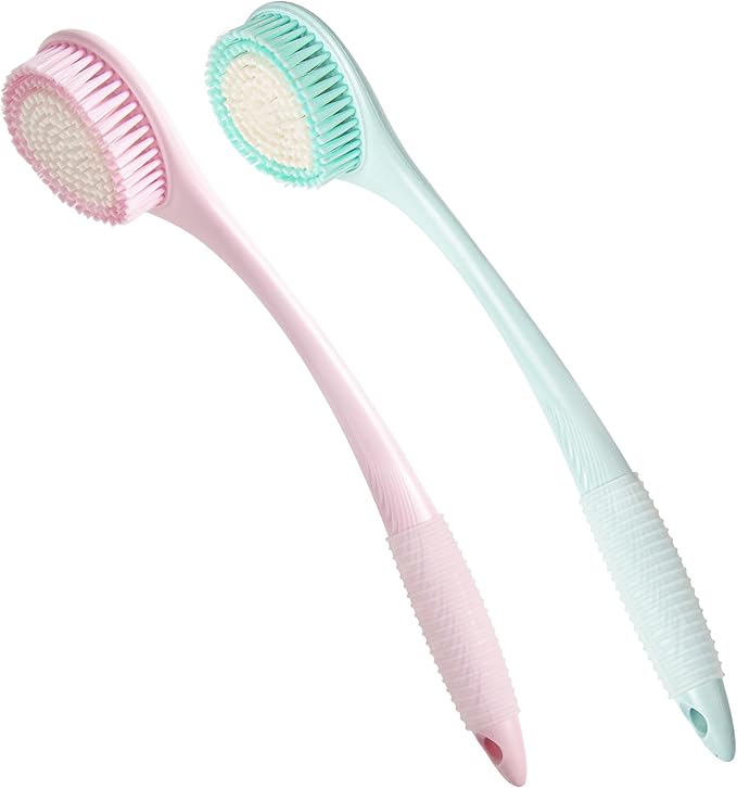 BEDELITE Back Bath Brush Long Handle for Shower of 2 - Soft Shower Brush for Men & Women,Back Brush Scrubber - 16.4" Long Skin Exfoliator for Body Bath ScrubberοΌ2 Pack, Blue & PinkοΌ