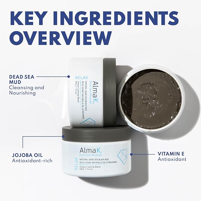 ALMA K Natural Dead Sea Black Mud Mask - Dead Sea Mud Mask for Women - Beauty Mask - Organic Mud Mask for Body - Natural Skin Care Products - 15.2 oz