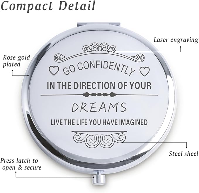 Personalized Gifts for Women Girls, Inspirational Compact Mirrors, 2025 Graduation Gifts for Her, Unique Mothers Day Birthday Gifts for Mom Sister Wife Daughter Niece, Friendship Gifts for Friends