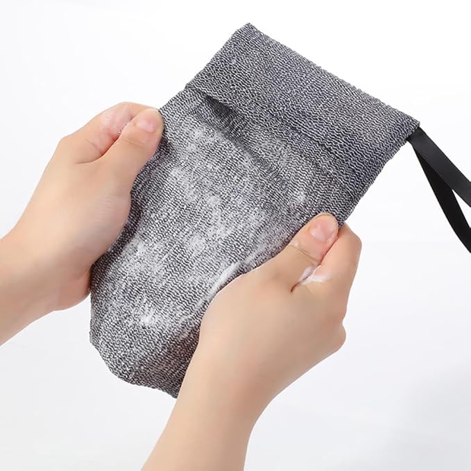 Soap Saver Bag Exfoliating Soap Pouch Bubble Foam Net Bag Sponge Facial Cleaning Soap Bags Foaming Bar Soap Pouches for Bath Shower(Grey)
