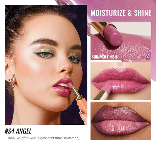 Oulac Moisture Mauve Pink Lip Gloss - 2 in 1 Shimmer Lipstick & Lip Balm, Long Lasting Hydrating, Juicy & Glossy finish, Smooth for Dry, Cracked and Chapped Lips, Vegan 2.2g/0.07oz (S04)
