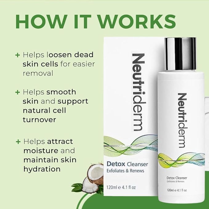 NEUTRIDERM Detox Gentle Exfoliating Face Wash β Glycolic Acid Gel Cleanser for Acne-Prone, Oily & Combination Skin β Deep Cleanser, Pore Refining, Waterproof Makeup Remover β 120ml (4.1 fl oz)