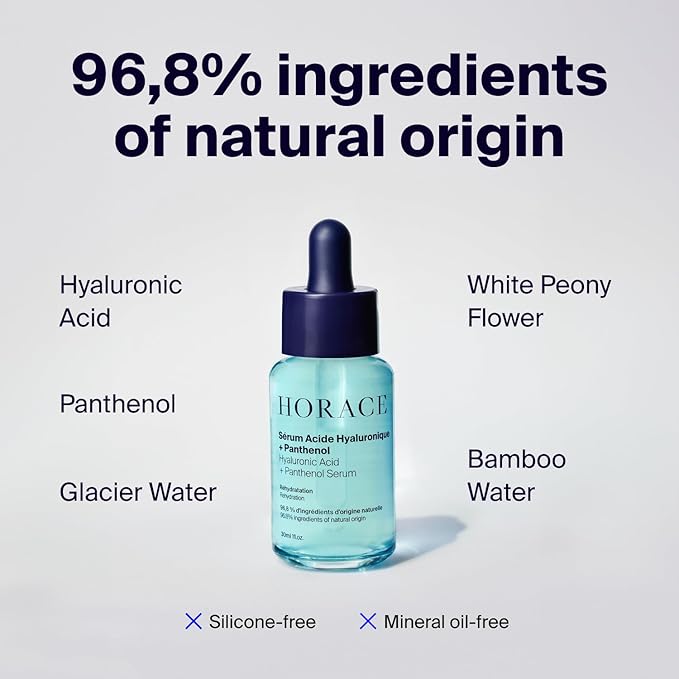 HORACE Hyaluronic Acid + Panthenol Face Serum for Men β Advanced Moisturising Facial Treatment for Dry Skin, Dehydration Lines, and Elasticity β Vegan Skincare for All Skin Types β Unscented, 30ml