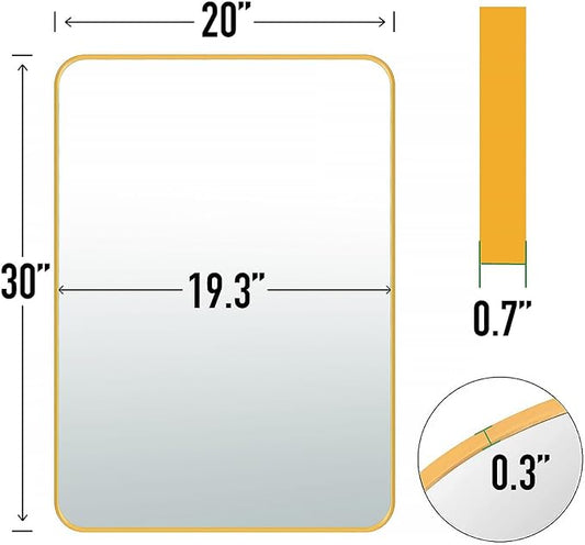 20x30 Rectangle Mirror Full Length Wall Mounted Hanging or Against Wall Metal Frame Dressing Make-up Mirrors for Entryway Bedroom Bathroom Living Room 20 30 inch Gold