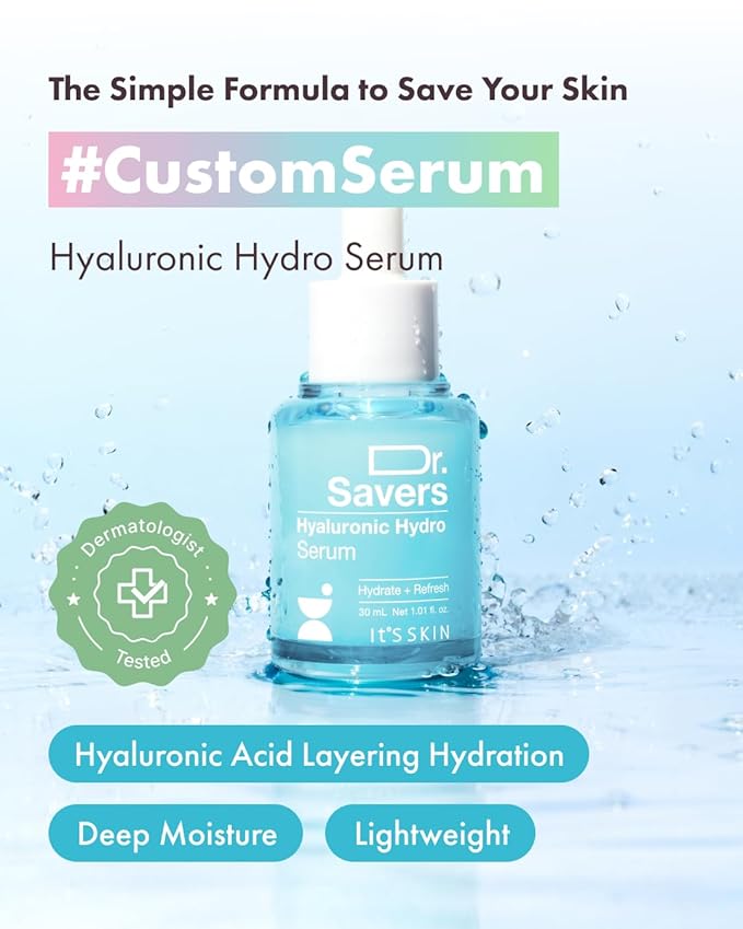 ITβS SKIN Dr.Savers Hyaluronic Acid Hydro Serum 1.01 fl.oz, Deep Hydration Moisturzing Serum with Hyaluronic Acid and Panthenol, Lightweight Non Sticky Moisturizer for Sensitive Skin, Korean Skincare