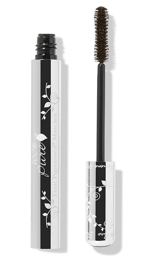 100% PURE Ultra Lengthening Mascara Dramatic Intense Volume & Length Natural Fruit Pigmented Voluminous Eyelash Makeup No Clumping, Smudging or Flaking - Vegan, Dark Chocolate Color - 0.35 oz
