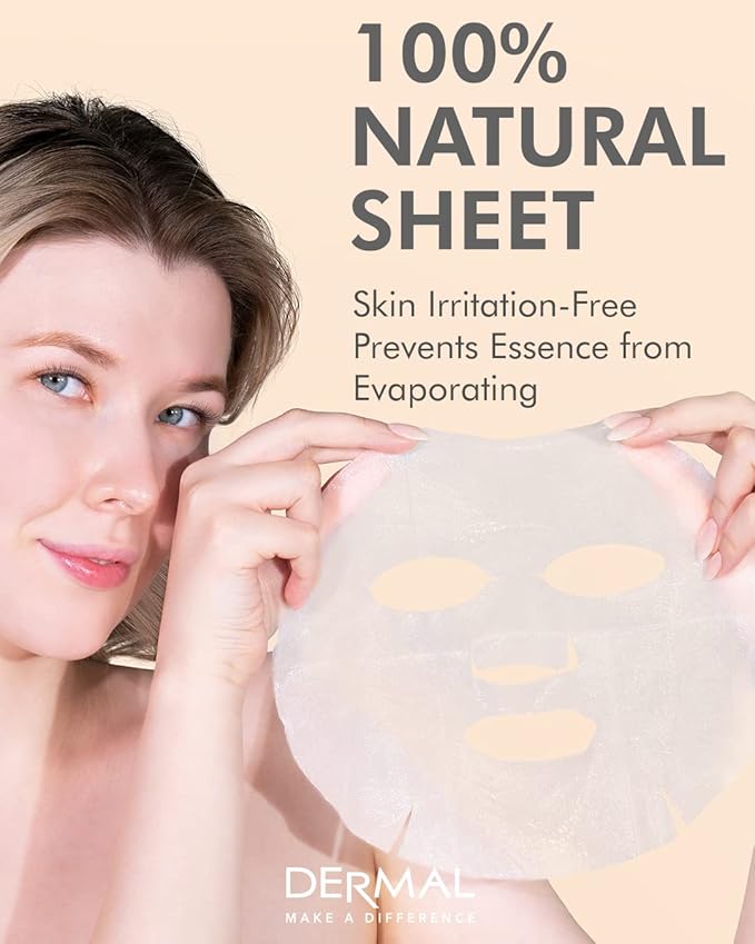DERMAL Korean Collagen Face Mask β Hydrating & Soothing Sheet Mask with Panthenol β Hypoallergenic Calming Moisture Care for All Skin Types β 32 Combo Pack