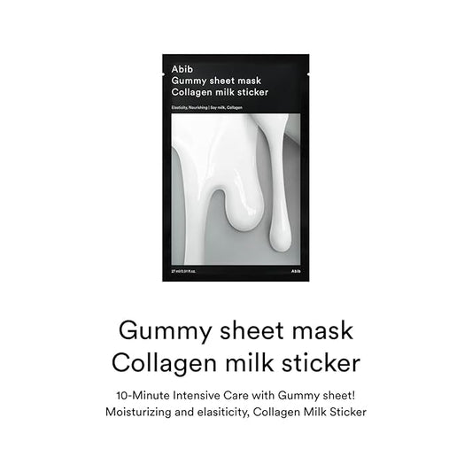 Abib Gummy Sheet Mask Collagen Milk Sticker(10 sheets) I Elasticity & Moisture Care with Niacinamide, Peptides, Cica & Soy Ferment – Unscented Microfiber Firming Mask