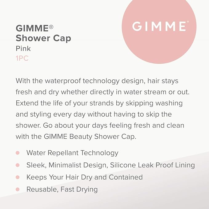 Gimme Beauty - Lined Shower Cap for Women and Men - Sleek Waterproof Shower Cap for Long Hair or Dry Styles - Reusable & Fast Drying with a Silicone Leak Proof Lining - Soft Pink (1 Count)