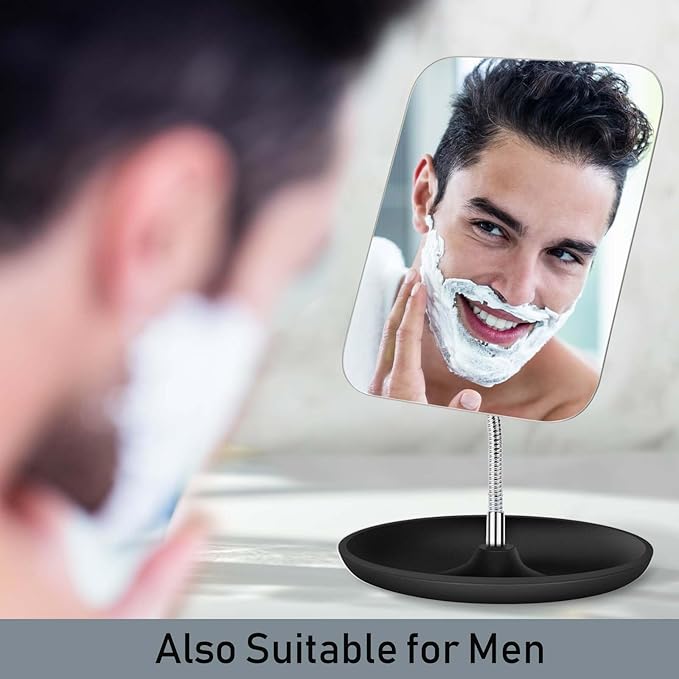 LFOYOU Table Vanity Mirror with Stand - Makeup Mirror for Desk - Adjustable Flexible Gooseneck, 360Β°Rotation Folding Portable Bathroom Shaving Cosmetic Mirror Square