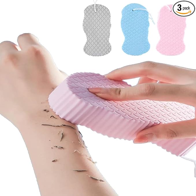 3Pcs Magic Exfoliating Bath Sponge,3D Super Soft Exfoliating Bath Sponge,Remover Dead Skin for Adults Children and Pregnant Women,Reusable(Blue+Pink+Gray)