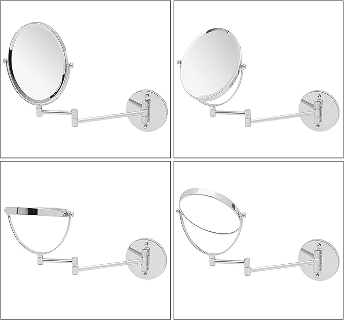 Wall Mounted Bathroom Makeup & Shaving Mirror, Double Sided 5X & 1X Magnification, 13-Inch Extension Swivel Arm, Oval 6.6" x 8.6" Glass Area, Chrome