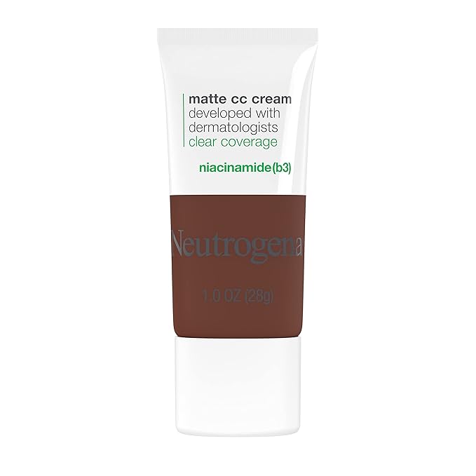 Neutrogena Clear Coverage Flawless Matte CC Cream, Full-Coverage Color Correcting Cream Face Makeup with Niacinamide (b3), Hypoallergenic, Oil Free & Fragrance Free, Sienna, 1 oz