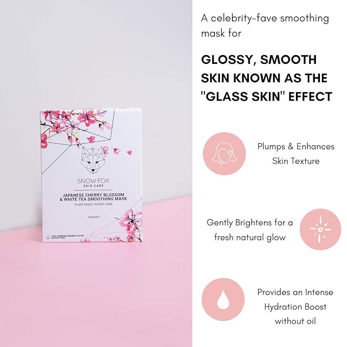 Snow Fox Japanese Cherry Blossom & White Tea Smoothing Mask β 1 Pack for Smooth, Bright, Glossy Skin 'Glass Skin' Effect