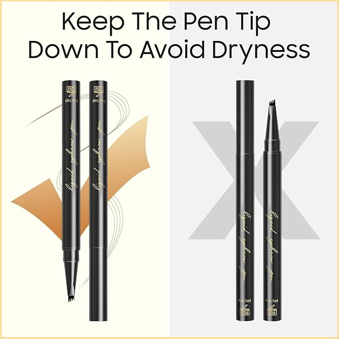 Eyebrow Pencil Eyebrow Microblading Pen - Eye Makeup Brow Pen Liquid Pencil with 4 Micro-Fork Tip, Waterproof & Long-Lasting & Smudge-Proof Brow Pencil, Voluminous Hair Stays on All Day (Light brown)