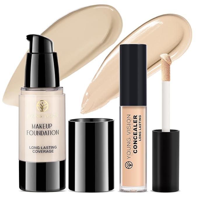YOUNG VISION Full Coverage Liquid Foundation and Concealer Duo β Long-Wear, Lightweight, Non-Comedogenic, Hydrating, Oil-Free, Waterproof, Skin-Like Finish for All Skin Types