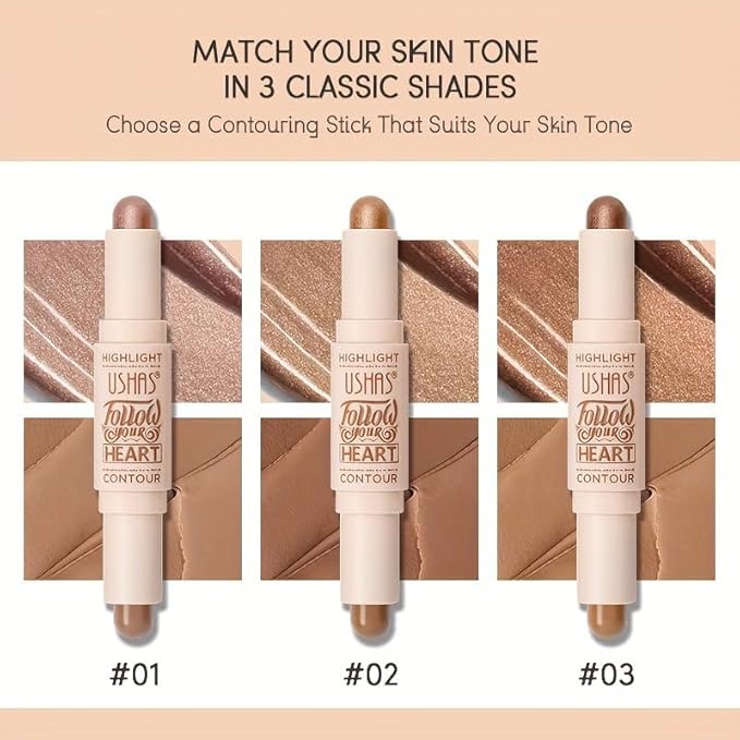 Radiant Glow & Defined Contours: 2-in-1 Highlighter & Contour Stick - Trio Shades for Flawless Skin Match, Effortless Beauty in a Swipe