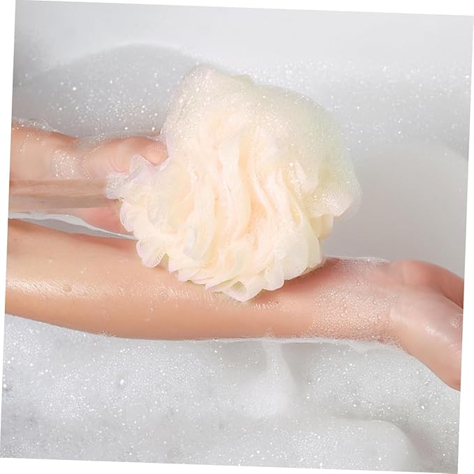 3pcs Bath Sponge Brush Handle Exfoliating Scrubber for Shower Mesh Pouf Back Brush for Men and Women for Easy Cleaning of Hard Reach Areas Travel-Friendly and