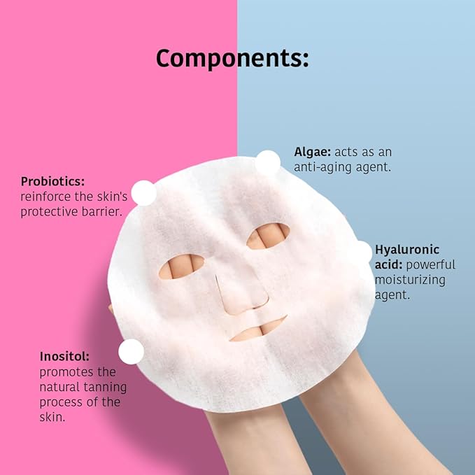 IROHA NATURE Face Masks - Packs for Better Skin (Pack of 5, Aftersun Facial Mask with Algae, Probiotics & Hyaluronic Acid)