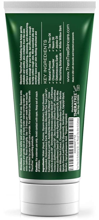 Tea Tree Oil Exfoliating Scrub with Bamboo Charcoal, Neem Oil & Natural Pumice by Oleavine TheraTree