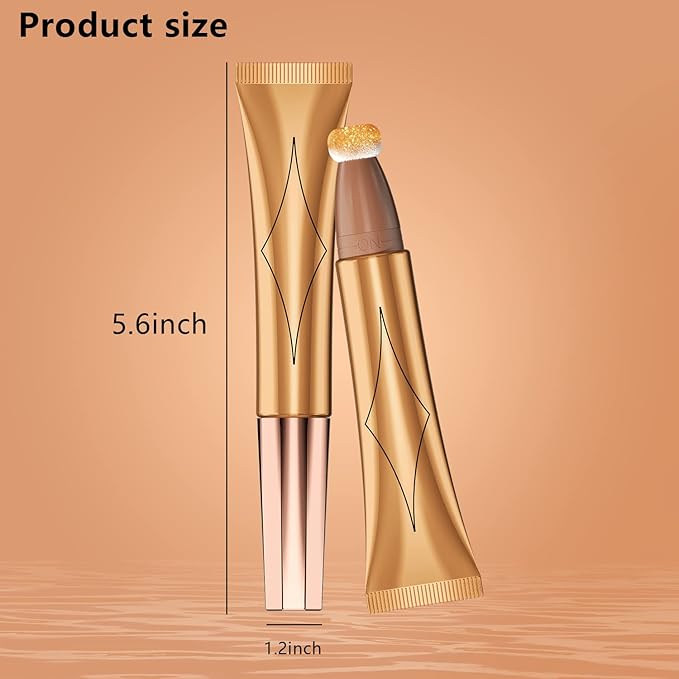 Cream Contour Beauty Wand,Xcreando Liquid Contour Stick with Cushion Applicator Silky Liquid Bronzer Stick Waterproof Lightweight Face Concealer Contouring with Natural Matte Finish(#05 Rose Gold)
