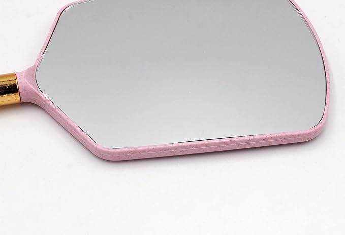Eaoundm Hand Held Mirror with Handle, Makeup Hand Mirror with Hook Hole for Bathroom and Bedroom, Barbers Haircut Mirror for Home and Salon (6 W X13 L inchs, Pink)