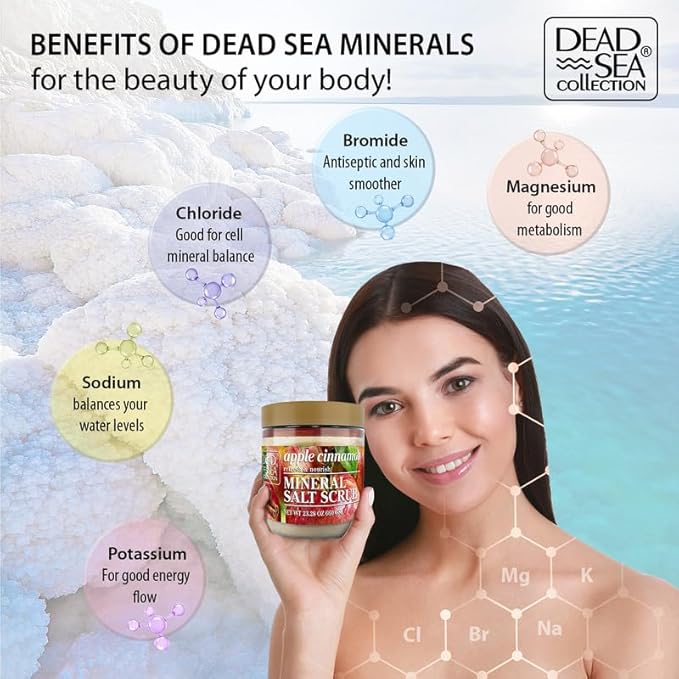 Dead Sea Collection Apple Cinnamon Salt Scrub β Exfoliating Body Scrub for Women β Moisturizing and Nourishing Skin β with Pure Oils and Dead Sea Minerals (23.28 Oz)
