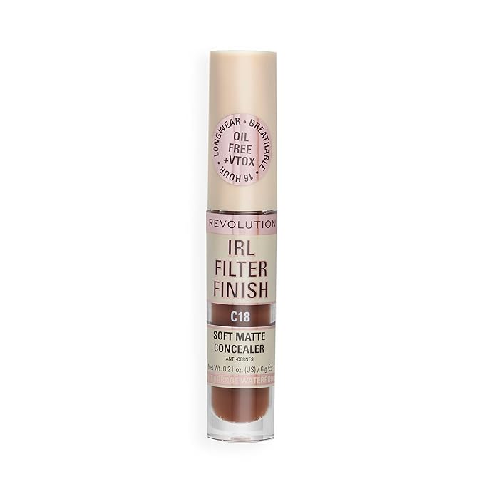Revolution, IRL Filter Finish Concealer, Full Coverage, Oil-Free, Long-Lasting & Lightweight Formula, Infused with Hyaluronic Acid, Vegan & Cruelty-Free, C18, 0.21 oz