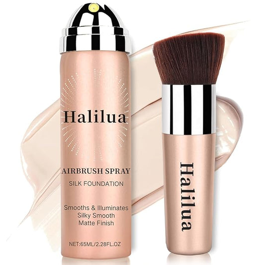 Airbrush Foundation Spray with Brush - Full Coverage Magic Minerals Airbrush Foundation for Smooth Radiant Finish, Concealer Hydrating Makeup for a Flawless, Natural Finish, Breathable (Natural)