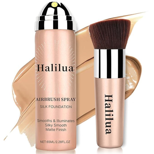 Airbrush Foundation Spray with Brush - Full Coverage Magic Minerals Airbrush Foundation for Smooth Radiant Finish, Concealer Hydrating Makeup for a Flawless, Natural Finish, Breathable (Beige)