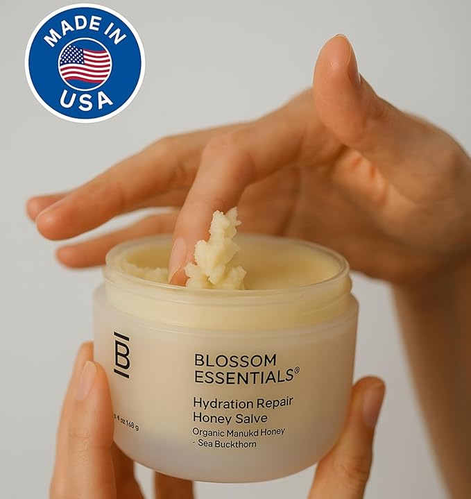 Blossom Essentials Honey Salve - Organic Manuka Honey Hydration Repair - Eczema Relief for Dry, Itchy, Sensitive Skin - Soothing Moisturizer & Balm for Kids, Adults - Made in USA - 4oz