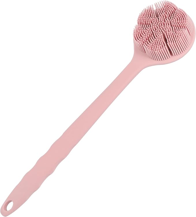 OWIIZI Extremely Soft Silicone Back Brush for Shower with Rich Lather, Reversible Body Bath Brushes Scrubber with Long Handle Skin Exfoliator for Women Elderly Wet Use