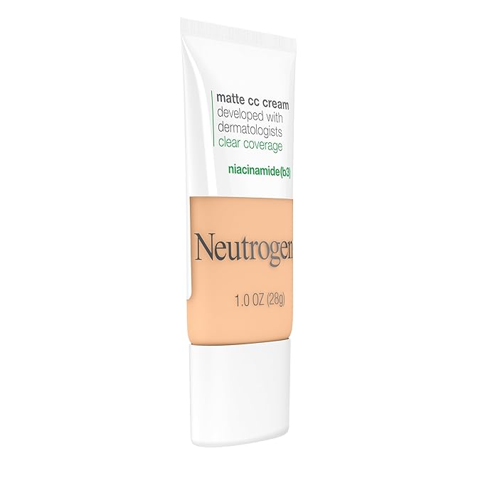 Neutrogena Clear Coverage Flawless Matte CC Cream, Full-Coverage Color Correcting Cream Face Makeup with Niacinamide (b3), Hypoallergenic, Oil Free & Fragrance Free, Porcelain, 1 oz