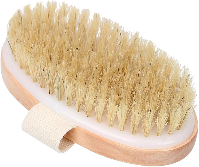 Dry Brushing Body Brush, Natural Bristle Dry Skin Exfoliating Brush Body Scrub for Beautiful Skin, Cellulite Treatment, Lymphatic Drainage, Soften Skin, Blood Circulation Improvement, Medium Strength