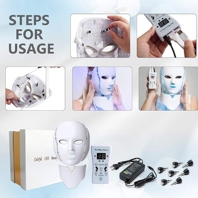 LED Face MΓ’sk Light Therapy | 7 Color Skin Rejuvenation Therapy LED Photon MΓ’sk Light Facial Skin Care Anti Aging Skin Tightening Wrinkles Toning MΓ’sk (For face & neck). (White)