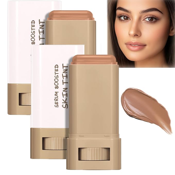 2 Pcs Foundation Stick Beauty Balm Serum Boosted Skin Tint Solid Tinted Moisturizing Serum Contour Stick Foundation for Women Natural Finish Makeup (#06, 0.63 OZ)