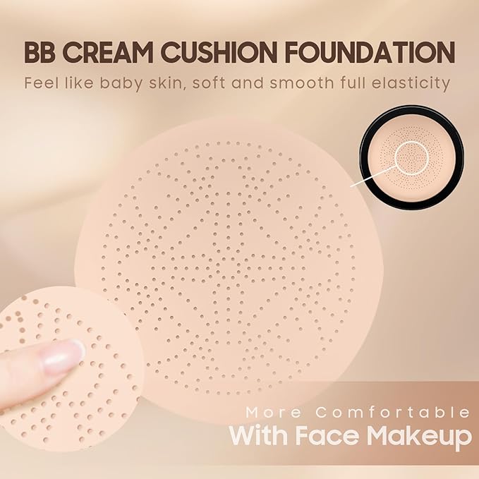 Mushroom Head Air Cushion CC Cream - BB Cream Foundation Makeup Moisturizing Concealer Long Lasting Waterproof With Powder Puff, Even Skin Tone (2 PCS Natural)