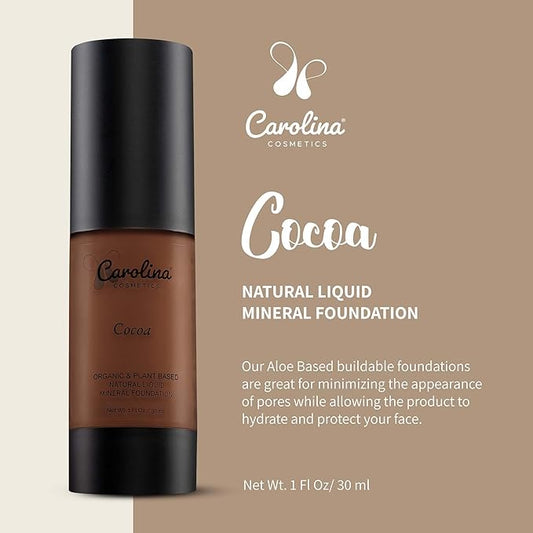 Foundation in Cocoa Shade Plant-Based - Hydrating, Pore-Minimizing & Buildable Coverage - Vegan, Non-GMO, Paraben-Free - 1oz