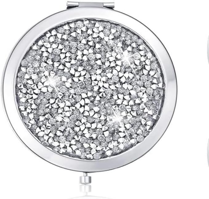 Magnifying Silver Compact Mirror - Mix Diamond Mirrors 1x/2x Magnification Travel Makeup Mirrors,Double Sided Small Pocket Mirror,Folding Purse Mirror,Cosmetic Mirror for Gift