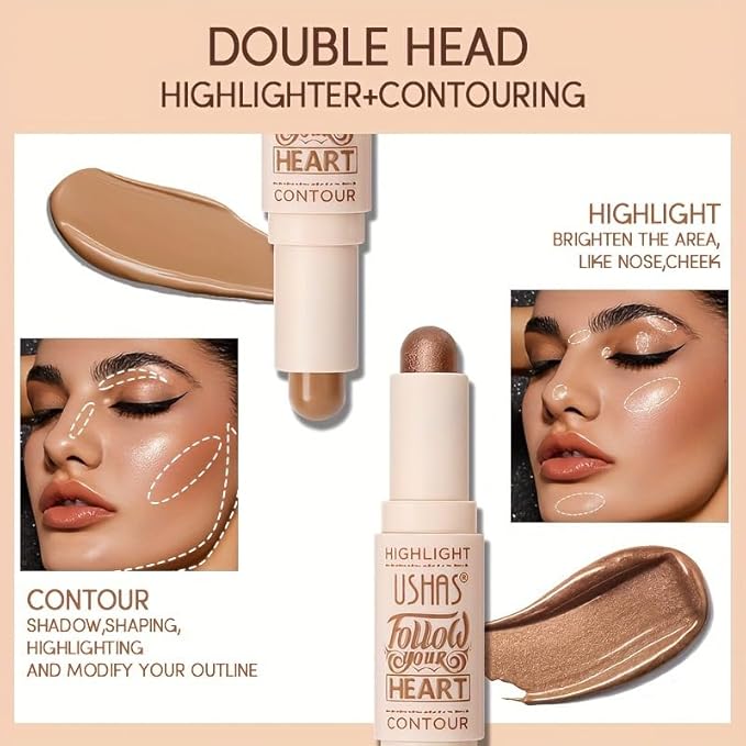 Radiant Glow & Defined Contours: 2-in-1 Highlight & Contour Stick - Trio Shades for Flawless Skin Match, Effortless Beauty in a Swipe!