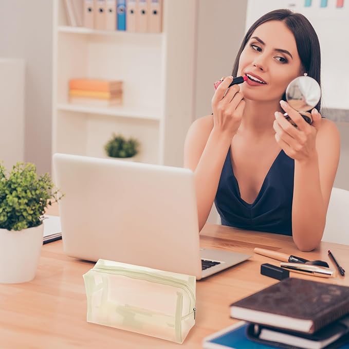 Boao 6 Pieces Mesh Makeup Bags Mesh Cosmetic Bag Portable Travel Organizing Zipper Pouch Toiletries Makeup Pouches for Home Office Travel Accessories (Beige)