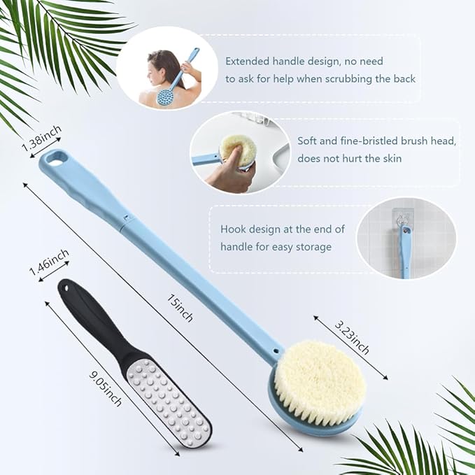 WOBEVE Shower Brush, Back Brush Long Handle for Shower Body Exfoliator for Wet or Dry Brushing