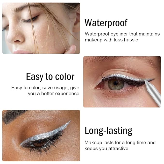 Kaely Gel Eyeliner Pencil for Women, Silver Eye Liner Waterproof Smudge Proof with Sharpener, Waterline Eye Makeup Liners, delineador de ojos contra el agua, Vegan & Cruelty-Free, 20
