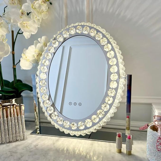 (Oval) LED Vanity Mirror with Crystal Accents, Illuminated Makeup Mirror