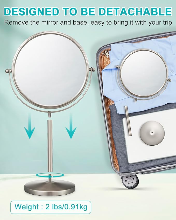 ALHAKIN 1X/15X Magnifying Mirror, Double Sided Makeup Mirror with Stand for Desk, 8 Inch Vanity Tabletop Mirror with 360Β° Rotation Portable for Bathroom Bedroom, Nickel